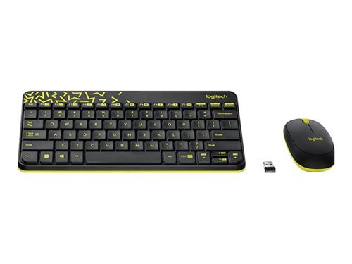 Logitech mk240 nano wireless keyboard and souris combo - black chartreuse - emea (us) intnl 920-008382