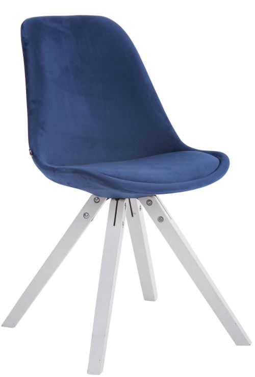 Chaise Toulouse en velours / Piétement carré , Bleu/Blanc