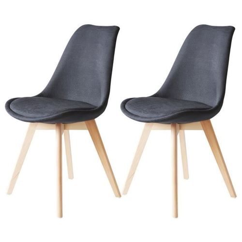 Bjorn Lot De 2 Chaises Pieds Bois Hetre - Tissu Noir - L 48,5 X P 56 X H 83 Cm