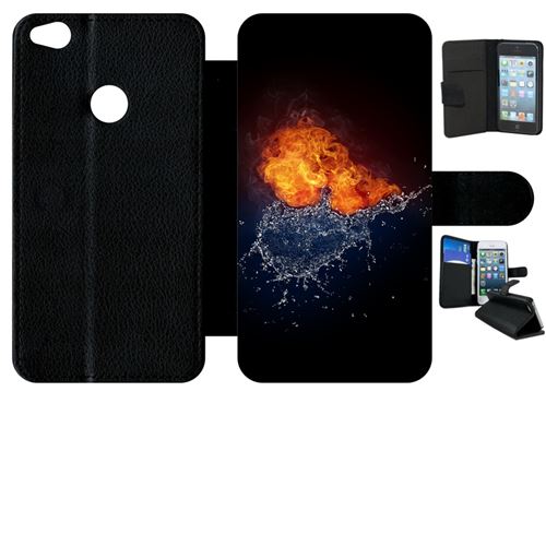 Etui à rabat huawei p8 lite 2017 modèle 2017 duo de coeurs eau et flamme
