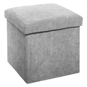 Atmosphera Créateur d'intérieur - Pouf & Coffre Design en Velours "Côtelé" 38cm Gris - 1