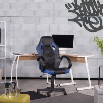 Fauteuil De Bureau Gamer Bleu Meuble Express Simili Cuir Achat