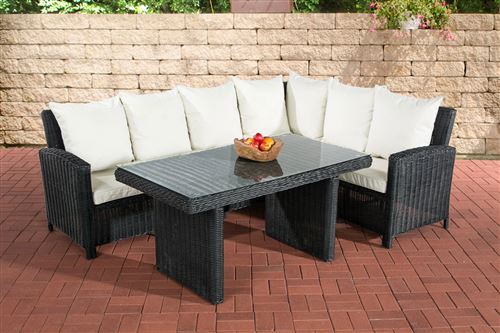 Salon de jardin MINARI Fibres rondes de polyrotin , Noir /Blanc crème