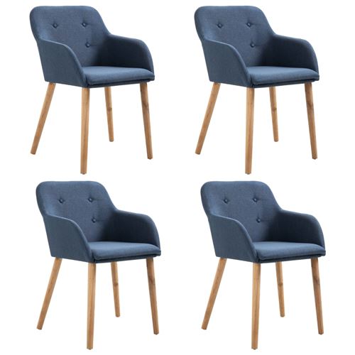 vidaXL 4 pcs Chaises de salle à manger Bleu Tissu et chêne massif