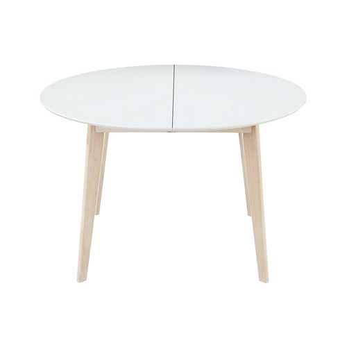Table à manger design ronde extensible blanc et bois L120-150 LEENA