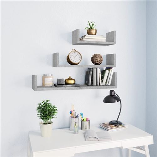 Vidaxl Gris Étagères Murales 3 Pcs Béton - Image 3