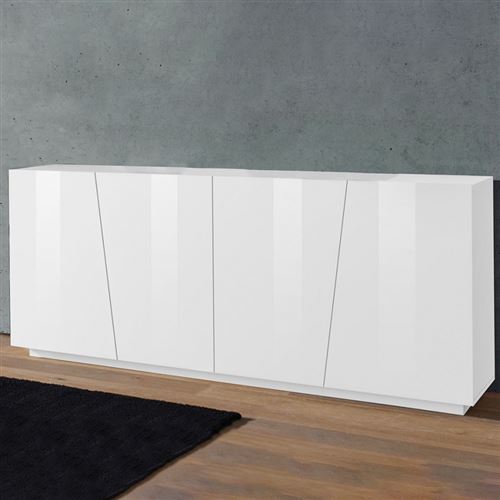 Meuble Buffet Moderne Blanc 200cm 4 Portes 2 Compartiments Vega Day