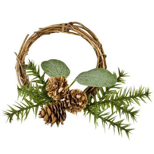 1 Couronne décorative de Noël en fagot de bois avec décoration pomme de pin et Eucalyptus REF/DEK0658 - santex