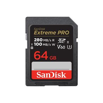 SanDisk Extreme Pro - Carte mémoire flash - 64 Go - Video Class V60 / UHS-II U3 / Class10 - microSDXC UHS-II