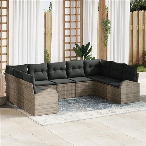 Non Communiqué Gris Salon De Jardin Vidaxl Rotin 9 Pieces 6 Personnes