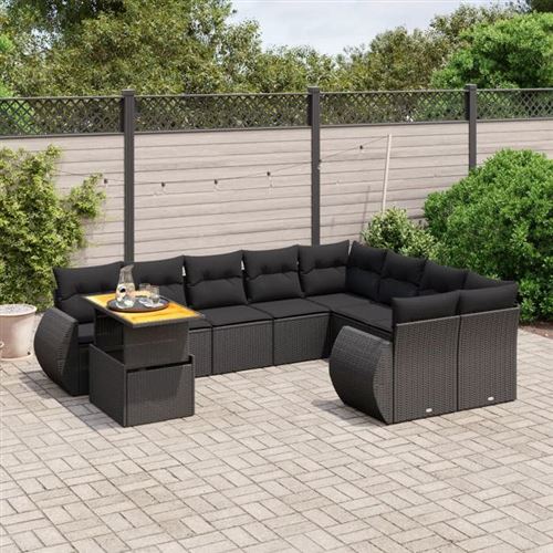 Non Communiqué Noir Vidaxl Salon De Jardin Avec Coussins 10 Pcs, Canapés De Terrasse, Ensemble De Meubles De Patio, Mobilier D'extérieur, 3272357