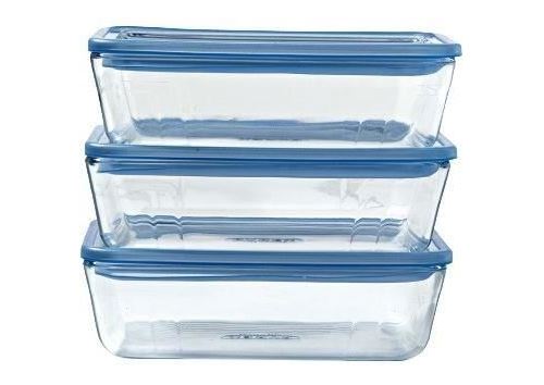 Non Communiqué Lot De 3 Boîtes De Conservation Avec Couvercle - Pyrex - Zero Plastic - Verre - Rectangulaire - 0,8 L