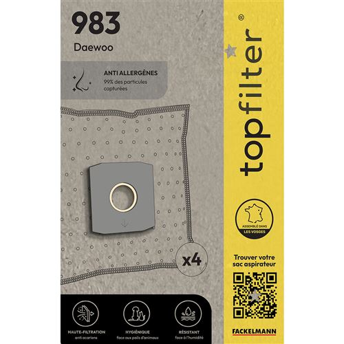 Lot de 4 sacs aspirateur pour Daewoo TopFilter Premium ref 64983