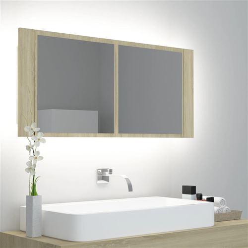 VidaXL Armoire à miroir à LED de bain Chêne sonoma 100x12x45 cm