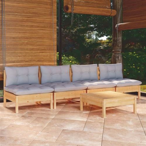 Non Communiqué Gris Salon De Jardin Vidaxl Bois 5 Pieces X 63.5 X 62.5 5 Personnes