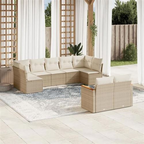 VIDAXL - Salon de jardin - Ensemble 9 pièces - Beige - Image 2