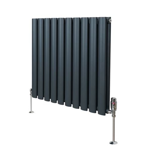 Monstershop Oval Column Radiator & Valves - 600mm x 600mm – Anthracite Grey
