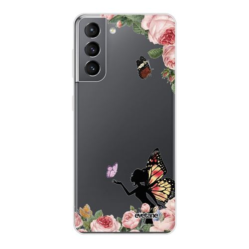 Coque pour Samsung Galaxy S21 5G 360 intégrale transparente Fée papillon fleurale Tendance [Evetane®]