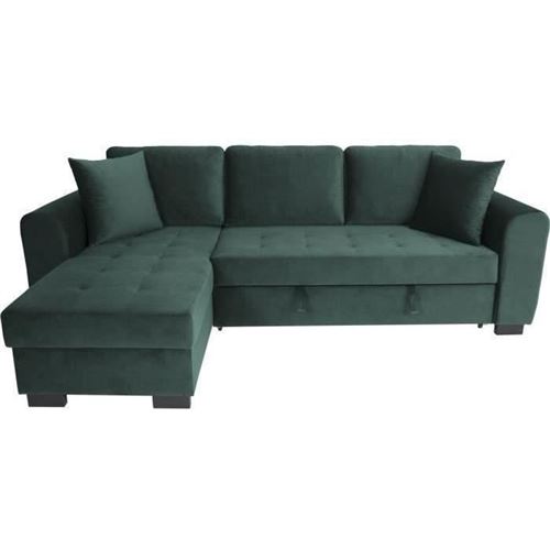GENERIQUE - Canapé d'angle convertible HAMILTON - Velours - Vert - 245 x 140 x 86 cm - Image 4