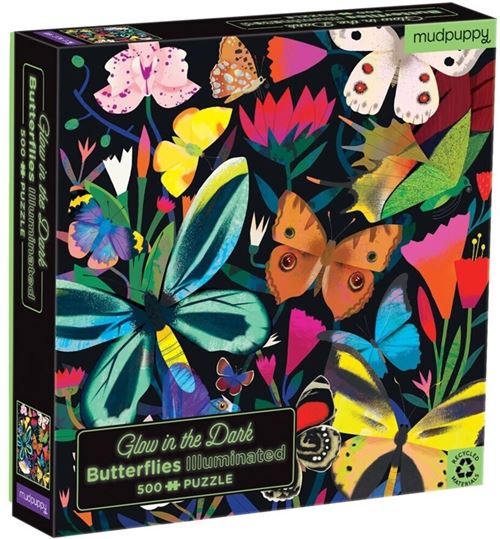 Mudpuppy 500 pcs Glow in Dark Puzzle/Butterflies Illuminated
