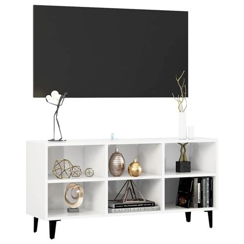vidaXL Meuble TV avec pieds en métal Blanc brillant 103,5x30x50 cm