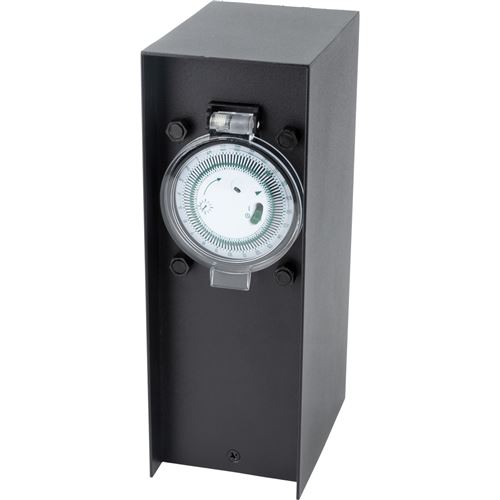 Zenitech - Borne de jardin à fixer 2x16A + programmateur IP44 - Alu Noir