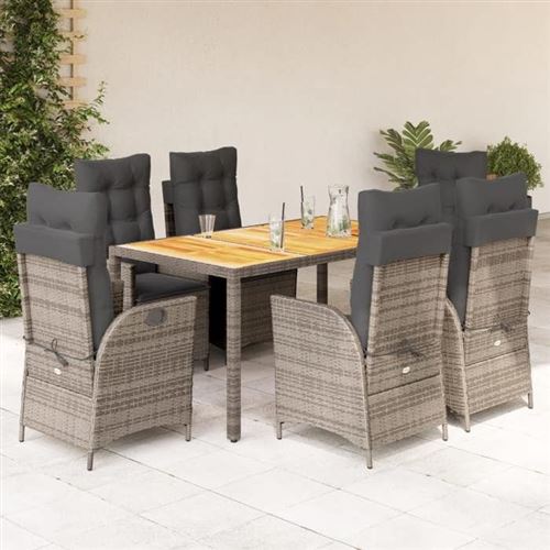 Non Communiqué Gris Vidaxl Ensemble À Manger De Jardin Avec Coussins 7 Pcs, Table Et Chaises Avec Dossier Réglable, Meubles D'extérieur, 3213107