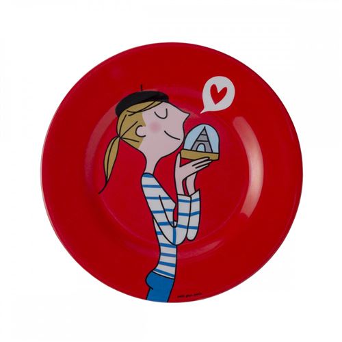 Non Communiqué Multicolore Assiette À Dessert Parisienne Rouge