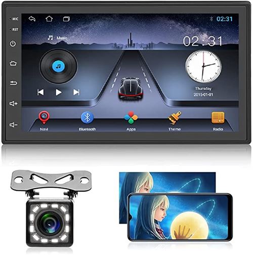 Android 9.1 Autoradio 2 Din Bluetooth GPS, 7 Pouces HD1080P Écran Tactile Capacitif Navigation de MP5 Voiture Supporte BT WiFi Radio FM Lien Miroir avec Caméra de recul Gratuite