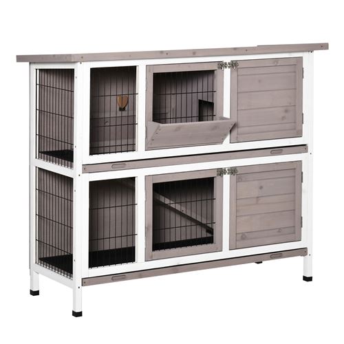 Clapier à lapin cage à lapin 2 étages trappe de séparation amovible 4 portes verrouillables 2 plateaux coulissants rampe toit ouvrant bois de sapin