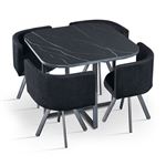Ensemble Table à Manger et 4 Chaises Norway - Velours - 90cm - Noir