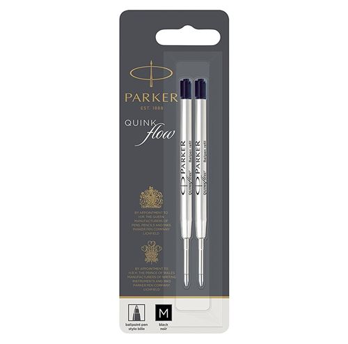 PARKER recharge bille Quinkflow, pointe moyenne, noire, blister X 2