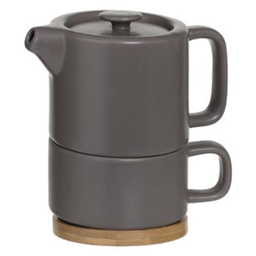 Th&eacute;i&egrave;re solitaire Nature en fa&iuml;ence taupe et bambou 40cl