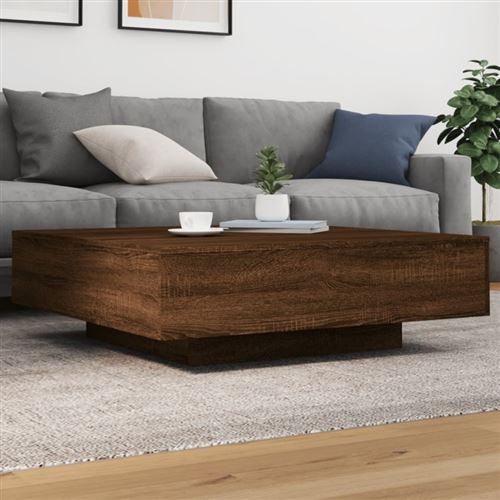 vidaXL Table basse avec lumières LED chêne marron 100x100x31 cm