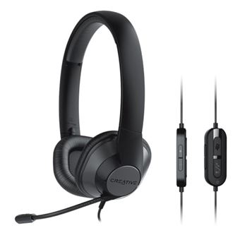 Creative HS-720 V2 Micro-casque supra-auriculaire filaire Stereo noir, argent volume réglable, Mise en sourdine du microphone