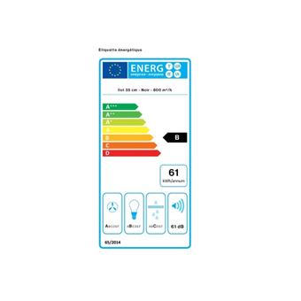 Hotte Ilot FALMEC POLAR2120, 35cm, Commandes Electroniques retro-eclairees, Finition noire, moteur 4 vitesses, Debit d''air boost = 710m3/h, Puissance acoustique max = 61dB. Eclairage LED. Classe energetique : B