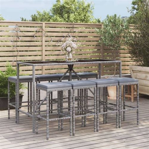 Non Communiqué Gris Vidaxl Ensemble De Bar De Jardin 9 Pcs Avec Coussins Poly Rotin, Ensemble De Table De Bar, Table Et Chaise De Bar, 3187638