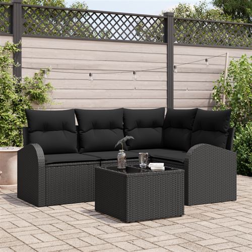 vidaXL - Ensemble de canapé de jardin - 5 pièces - Rotin - Beige et Noir - Image 2