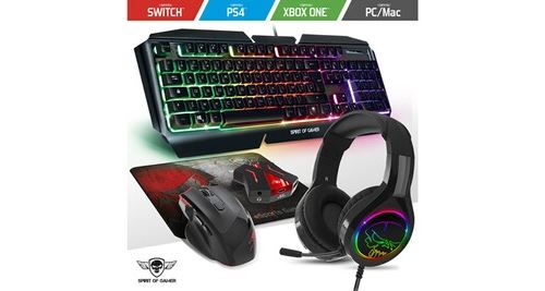 Pack rgb clavier, souris, casque, tapis pour gamer console compatible ps4 / xbox one / xbox serie s|x / switch / pc