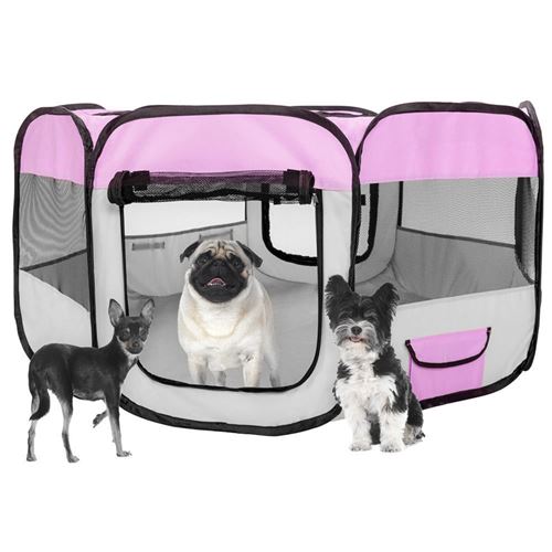 Hawoola Parc à Chiots de Octogonal en Polyester couvert Pliable pour Petits Animaux- rose