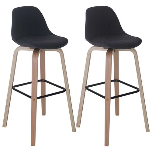 Mendler Gris 2X Tabouret De Bar Palmdale, Chaise De Comptoir Avec Dossier Tissu, Foncé - Image 3