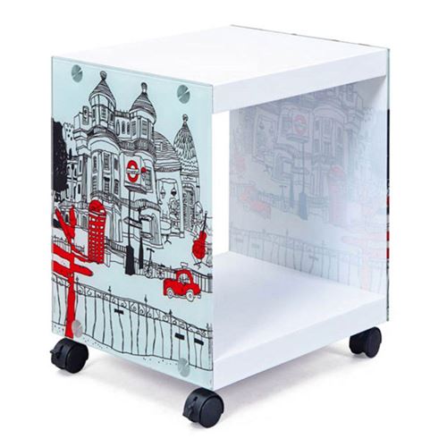 Table d'appoint sur roulettes Londoncube - l 38 x P 33,5 x H 46 cm - Blanc