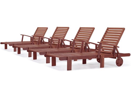 bain de soleil pliant en bois exotique tokyo - mohogany - marron acajou - lot de 4