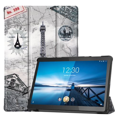 Etui en PU impression de motif à trois volets tour eiffel et carte pour votre Lenovo Tab M10 TB-X605F