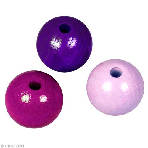 Perle en bois couleur 10 mm - Assortiment Lilas x 52