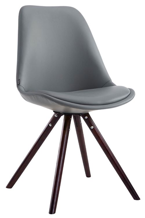 Chaise salle à manger LAVAL similicuir pieds ronds en bois de chêne Cappuccino - Siège Gris