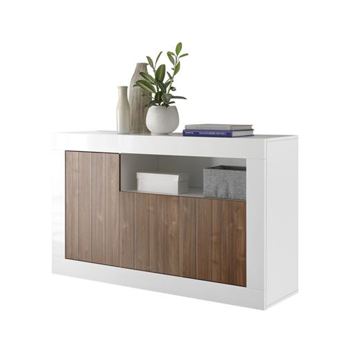Buffet 3 portes 1 niche Blanc/Noyer - LUBIO