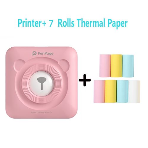 Mini imprimante thermique Peripage Bluetooth portable avec 7 rouleaux de papier d'impression - Rose