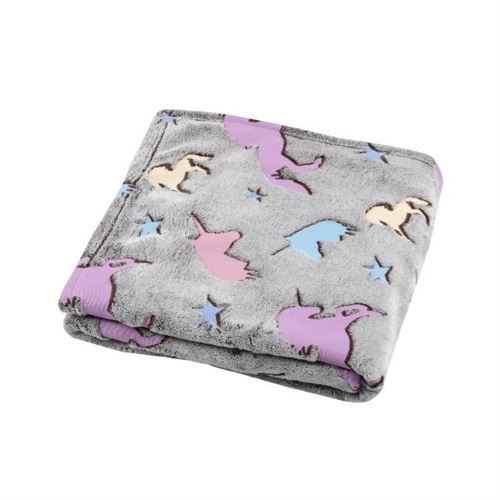 Plaid Licorne Phosphorescent, Multicolore, 130x160cm, 100% Microfibre