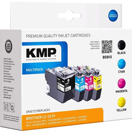 KMP Cartouches Combo Pack Compatible Remplace Brother LC-3219XL Noir, Cyan, Magenta, Jaune B58VX 1537,4005